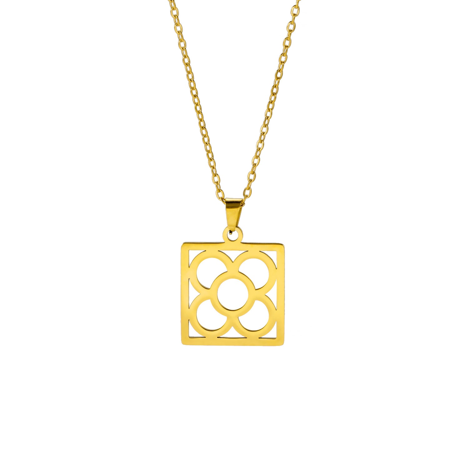 Personalized Titanium Steel Cut Barcelona Flower Pendant Cross Chain