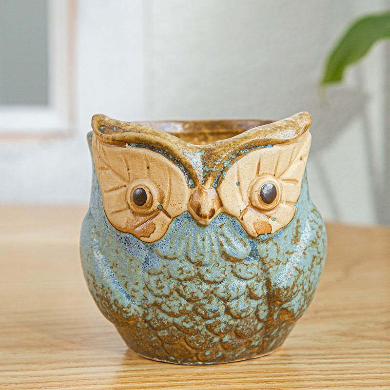 Furnishing Kiln-changing Owl Set Succulent Basin