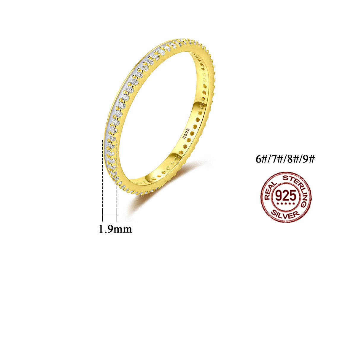 925 Silver Plating 14k Gold Full Diamond Simple Ring