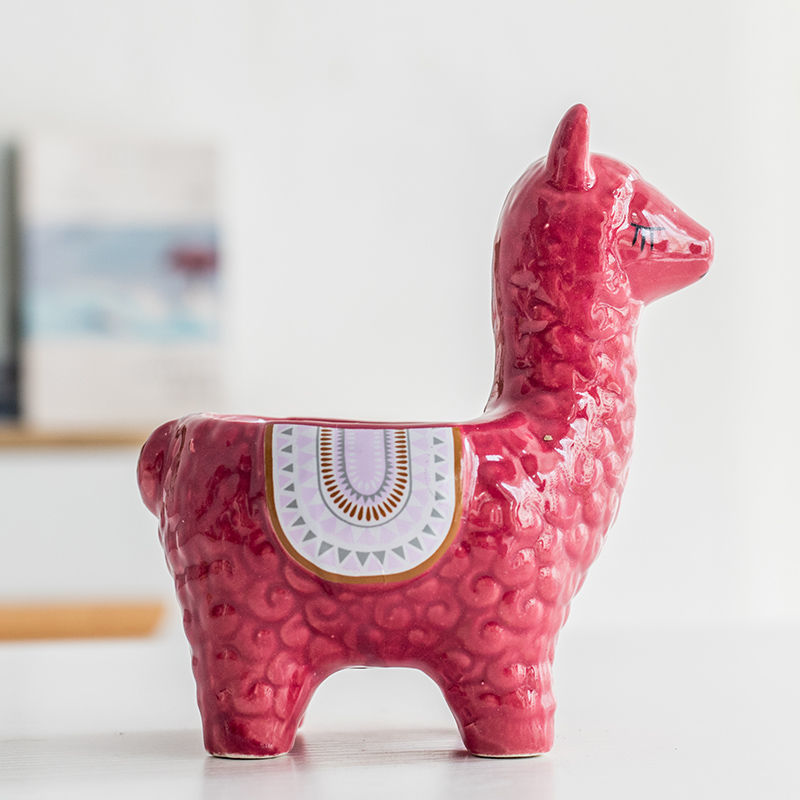 Flower Pot Ceramic Creative Personality Cute Alpaca Cartoon Set