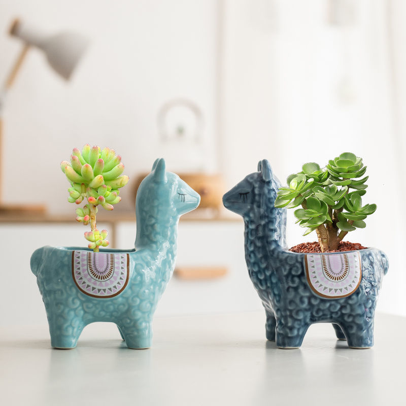 Flower Pot Ceramic Creative Personality Cute Alpaca Cartoon Set