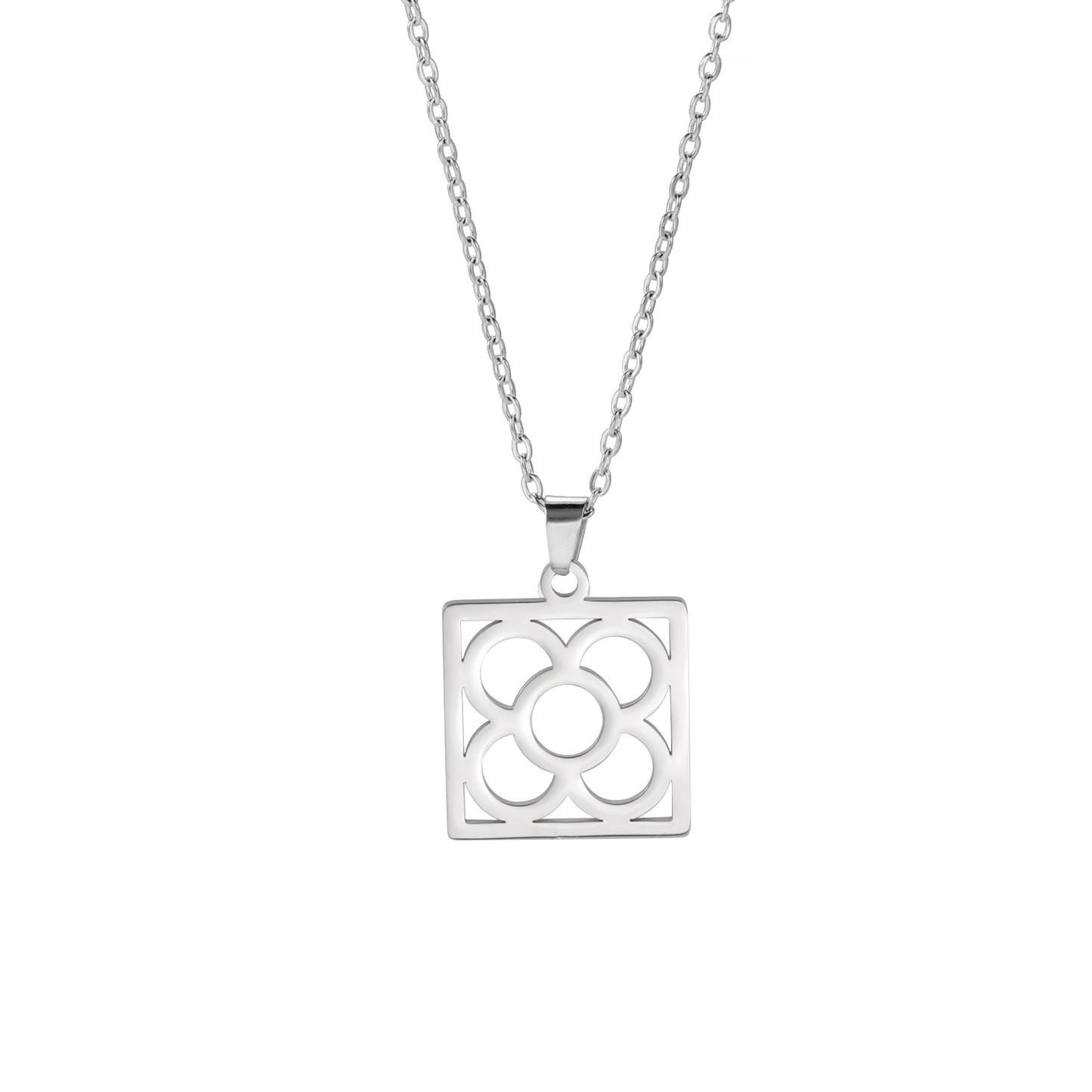Personalized Titanium Steel Cut Barcelona Flower Pendant Cross Chain