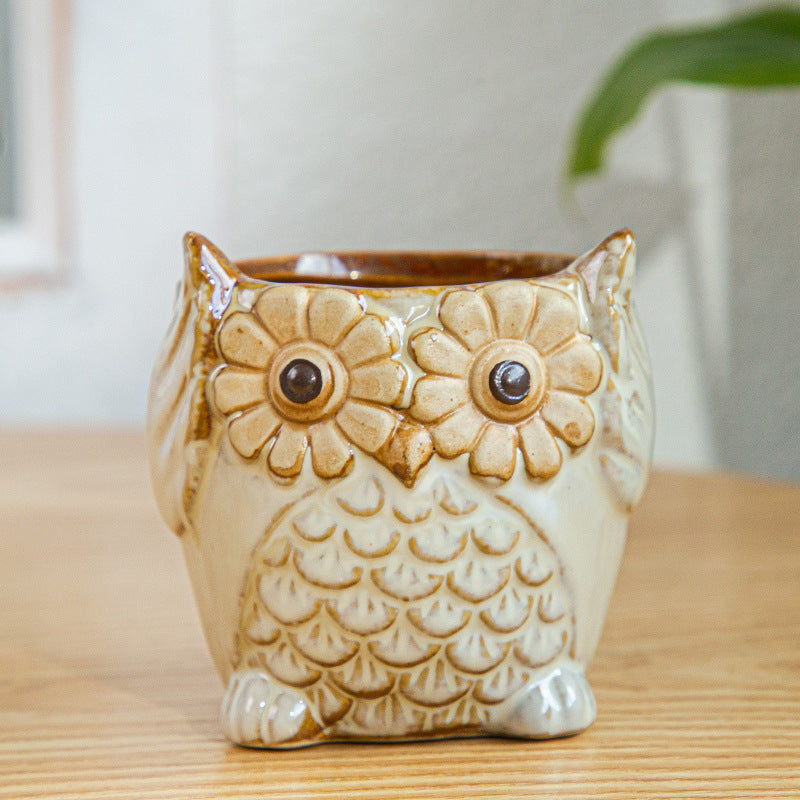 Furnishing Kiln-changing Owl Set Succulent Basin