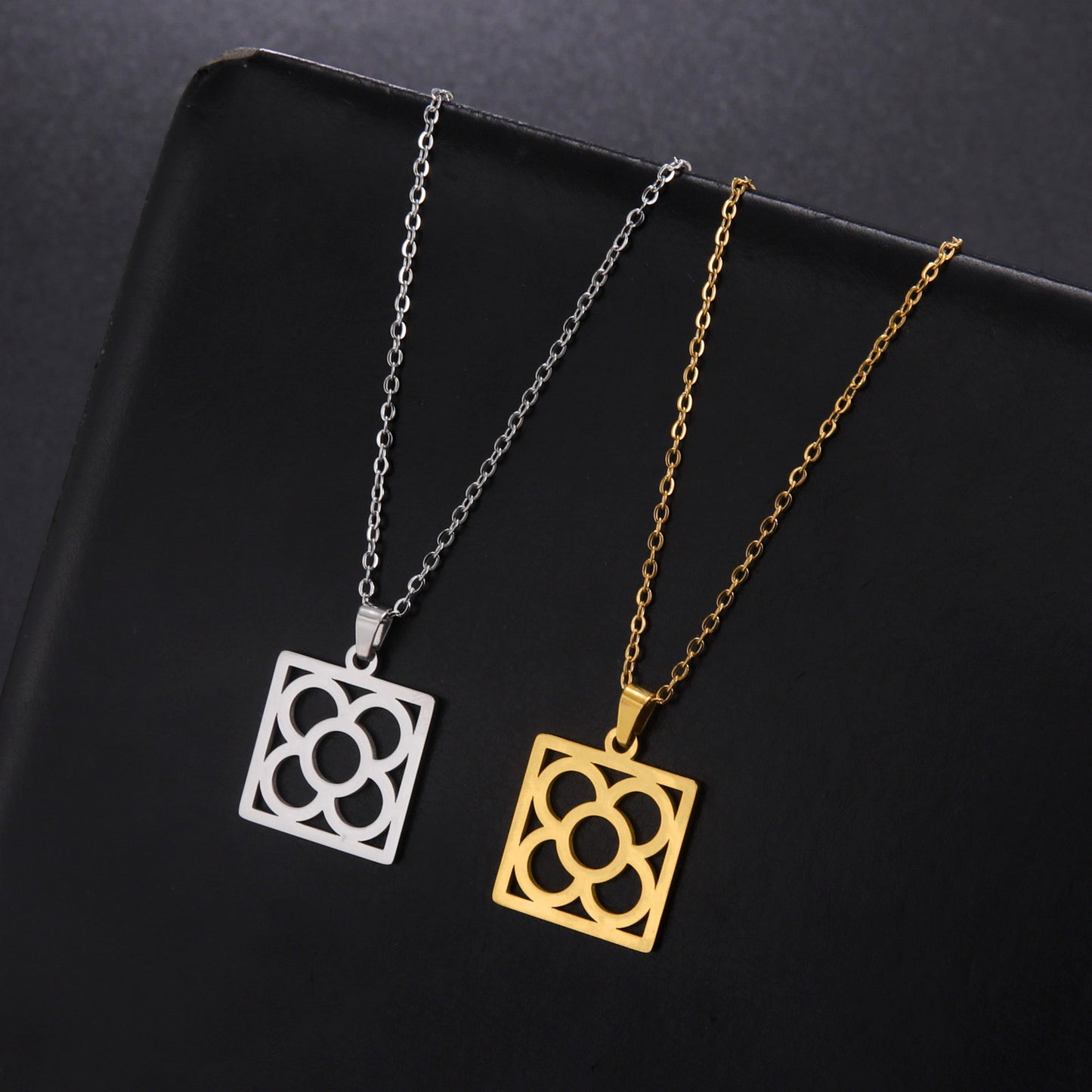 Personalized Titanium Steel Cut Barcelona Flower Pendant Cross Chain