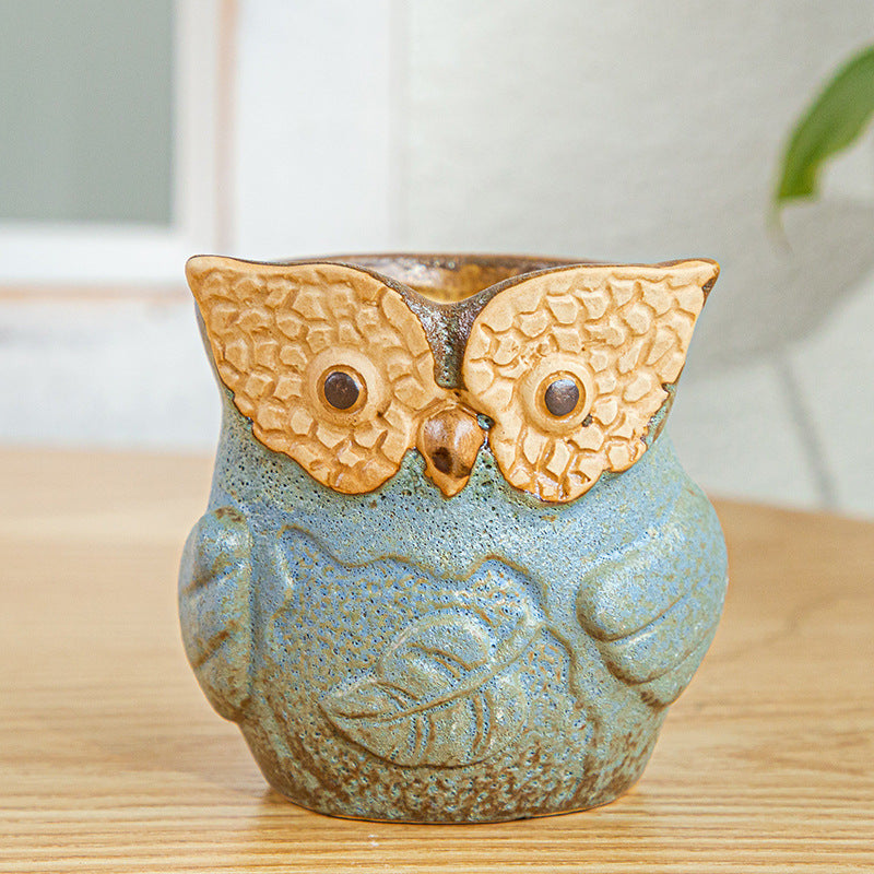 Furnishing Kiln-changing Owl Set Succulent Basin