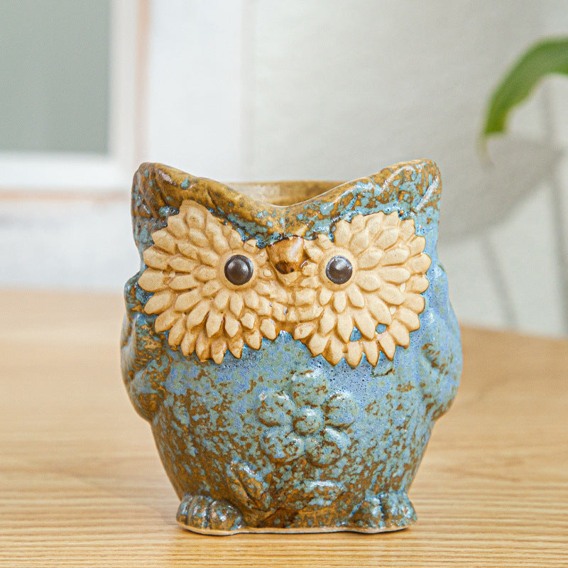Furnishing Kiln-changing Owl Set Succulent Basin