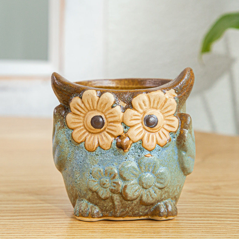 Furnishing Kiln-changing Owl Set Succulent Basin
