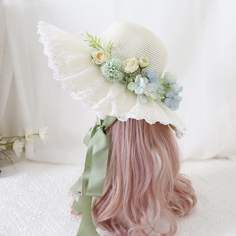 Sun Hat Travel Photo Flower Bow Lace Large Wide-brimmed Sun Hat
