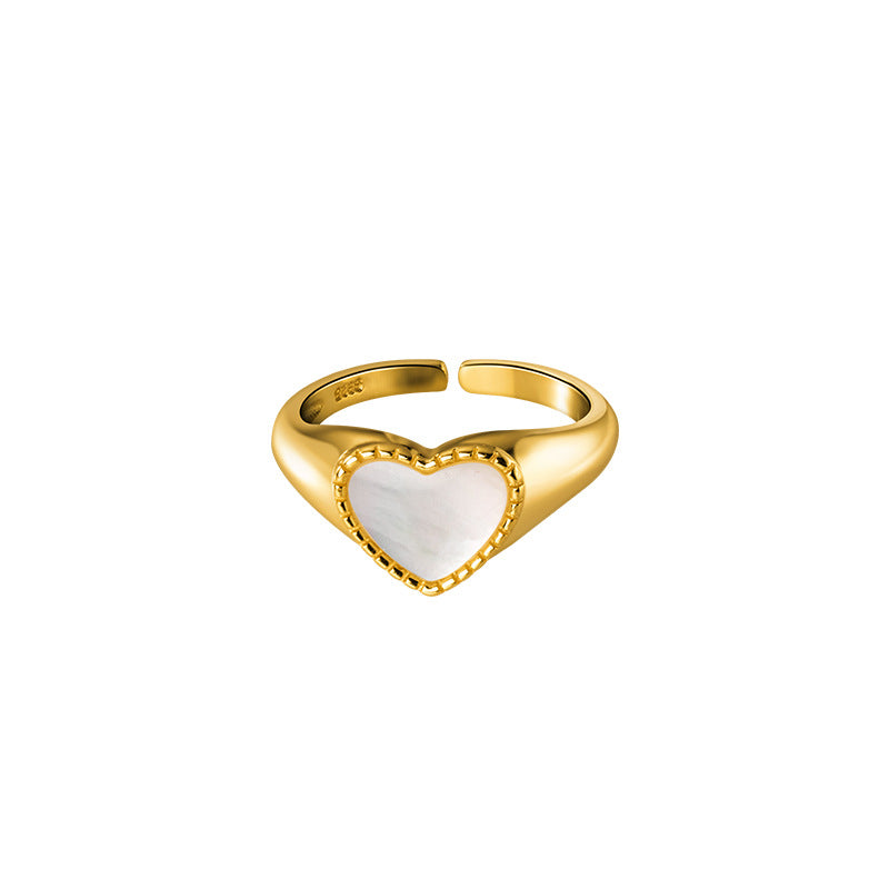 Retro Style Shell Heart-shaped Ring Japanese And Korean Simple Women's Love Heart-shaped Ring