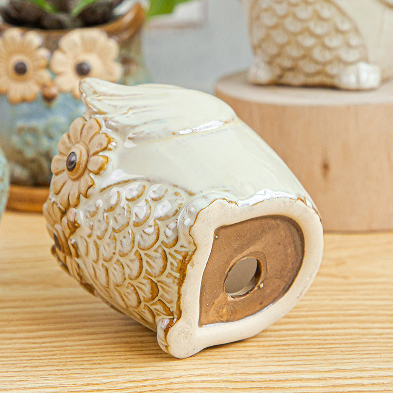 Furnishing Kiln-changing Owl Set Succulent Basin