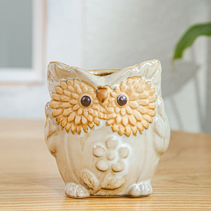 Furnishing Kiln-changing Owl Set Succulent Basin