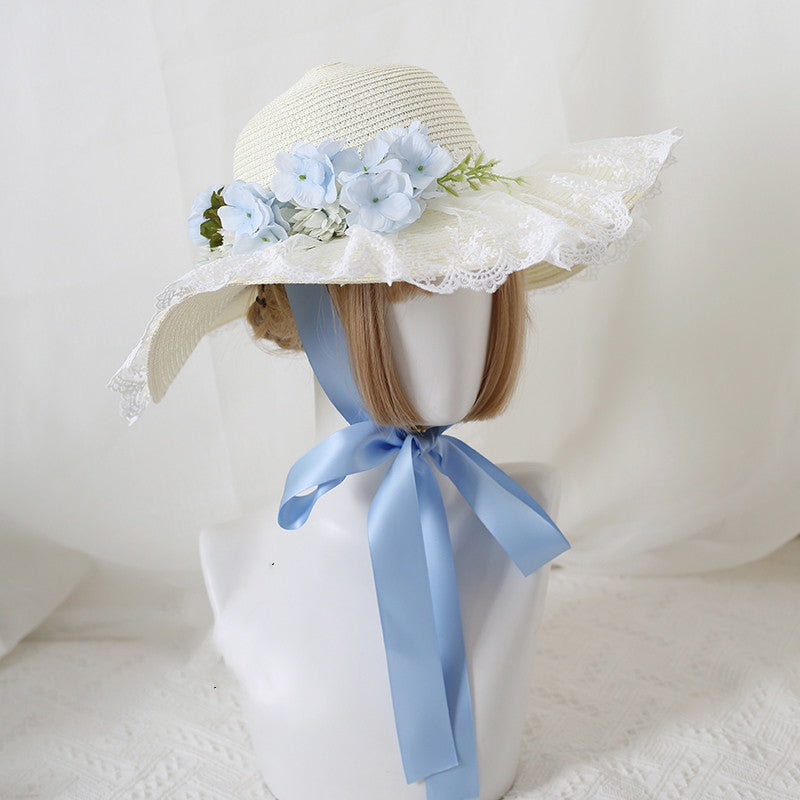 Sun Hat Travel Photo Flower Bow Lace Large Wide-brimmed Sun Hat