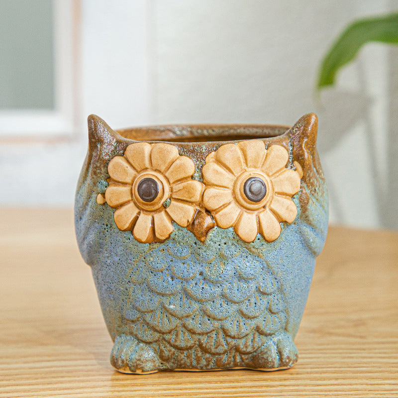 Furnishing Kiln-changing Owl Set Succulent Basin