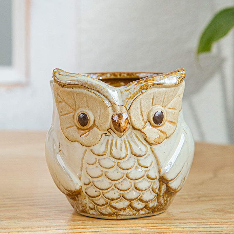 Furnishing Kiln-changing Owl Set Succulent Basin