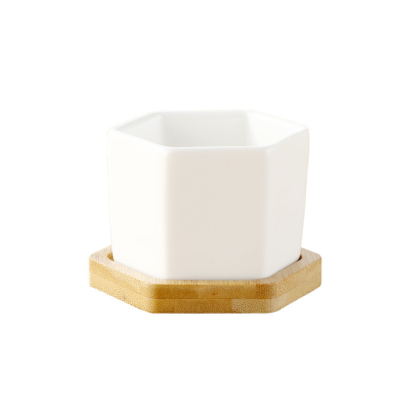 Simple White Creative Ceramic Small Hexagonal Succulent Flower Pot