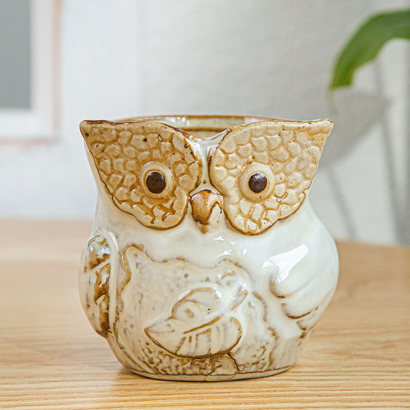 Furnishing Kiln-changing Owl Set Succulent Basin