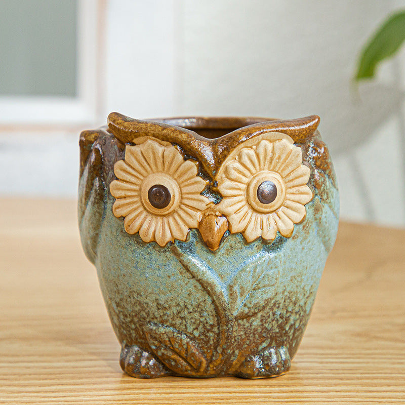 Furnishing Kiln-changing Owl Set Succulent Basin