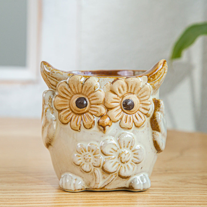 Furnishing Kiln-changing Owl Set Succulent Basin